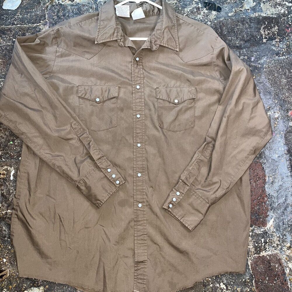 Western Frontier Mens Shirt 2X‎ Brown LS Pearl Snap Rockabilly Retro Vintage *